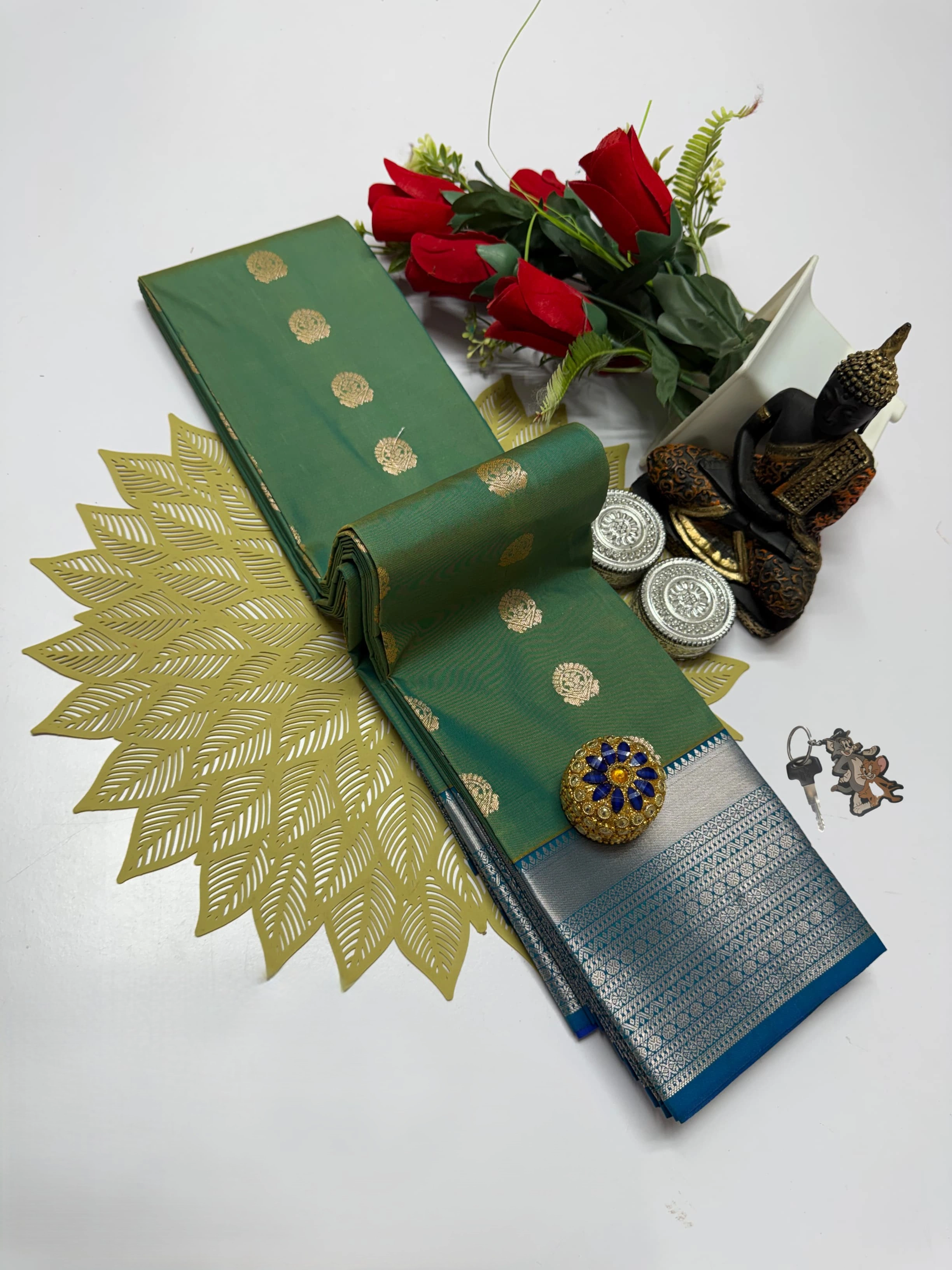 Sage Green Aarani Soft Silk Saree